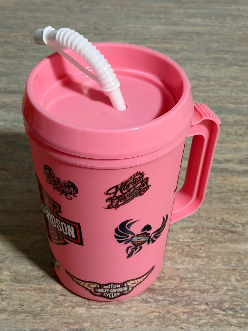 NWOT Harley-Davidson Pink 34-OZ Travel Cup with White Straw